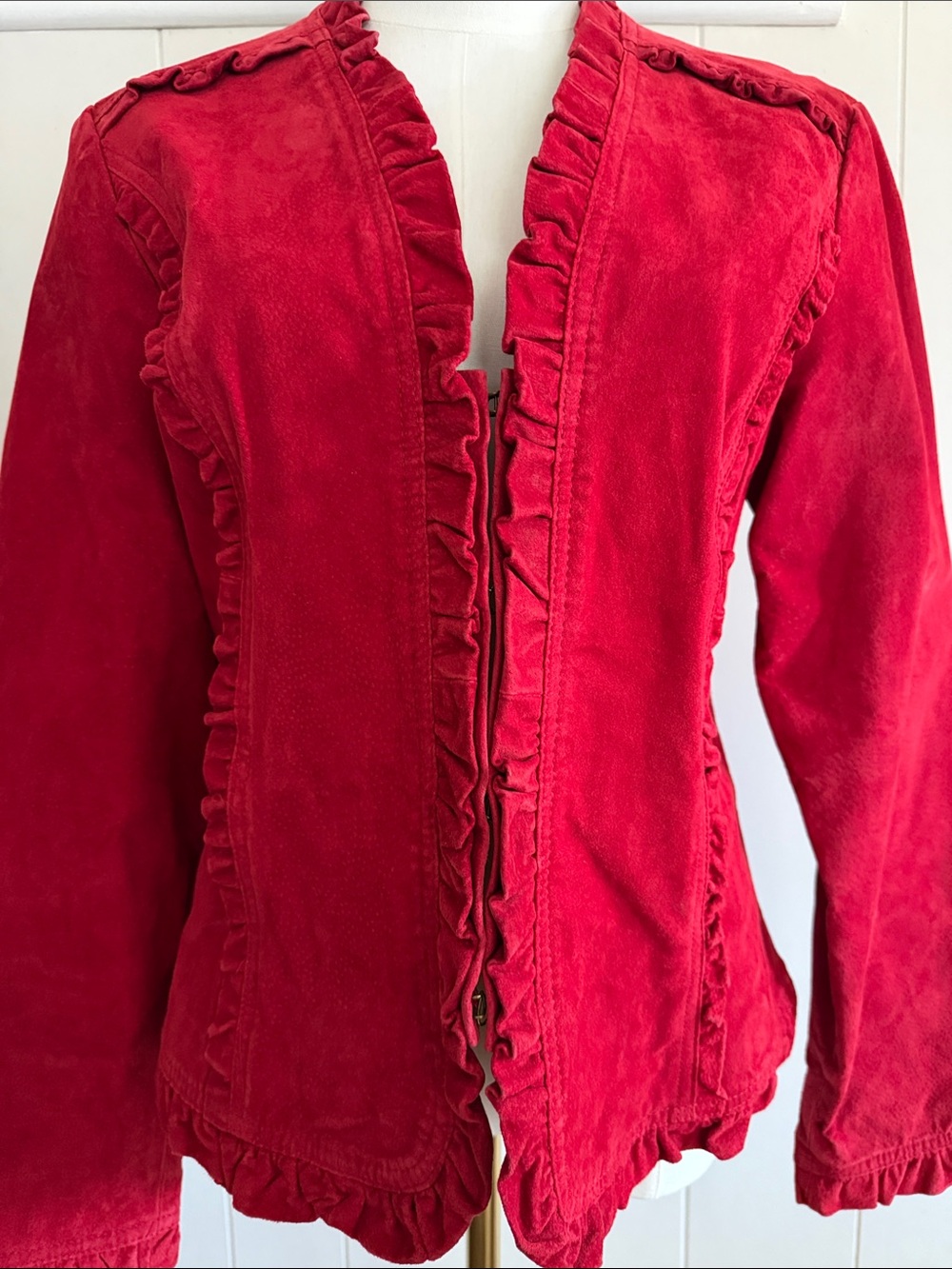 Vintage Suede Leather Red Ruffled Women's Jacket Medium Boho Whimsigoth Witchy - Picture 3 of 16
